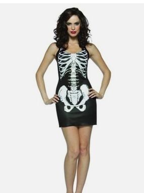 Bones Skeleton Tank Dress - Black with White Print